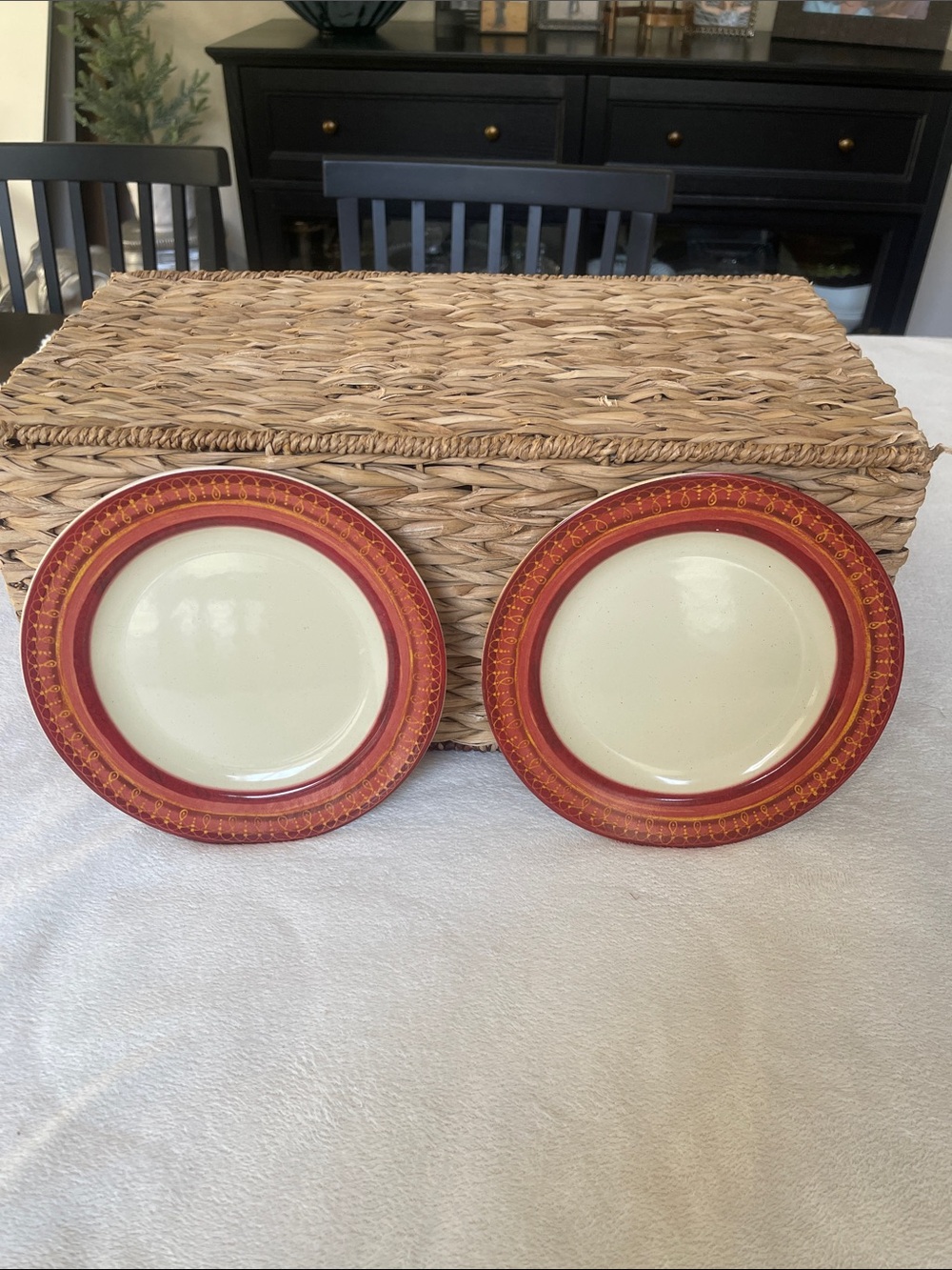 Pier 1  Lugano Set of 2 Salad 8” Dessert Plates Fall Orange Red Tan Edge